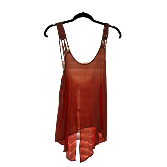 Lush Small Coral Sheer High-Low Tank Top With Strappy Back Design - Picture 1 of 4